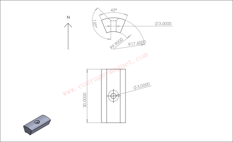带M3安装沉孔弧形磁铁磁瓦